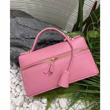L23 Minimalist Solid Color Boxy Handbag For Women Elegant Smooth Faux Leather Top Handle Bag Luxury Design Structured Crossbody Purse With Adjustable Strap Versatile Daily Travel Satchel - Warna merah muda dengan perangkat keras emas (pola leci L23) - View 3