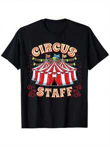 Circus-Themed T-Shirt, Casual And Comfortable Style For Summer, Versatile Short-Sleeved Design With A Crew Neck, Sizes S-XXXL. Perfect For Everyday Wear And Gifts, This Circus T-Shirt Is Ideal For Vacations And Playtime, Great For Parties And Family Holidays, Party Outfits, Summer Wear, And Warm-Weather Clothing. - 黑色 - 查看 1