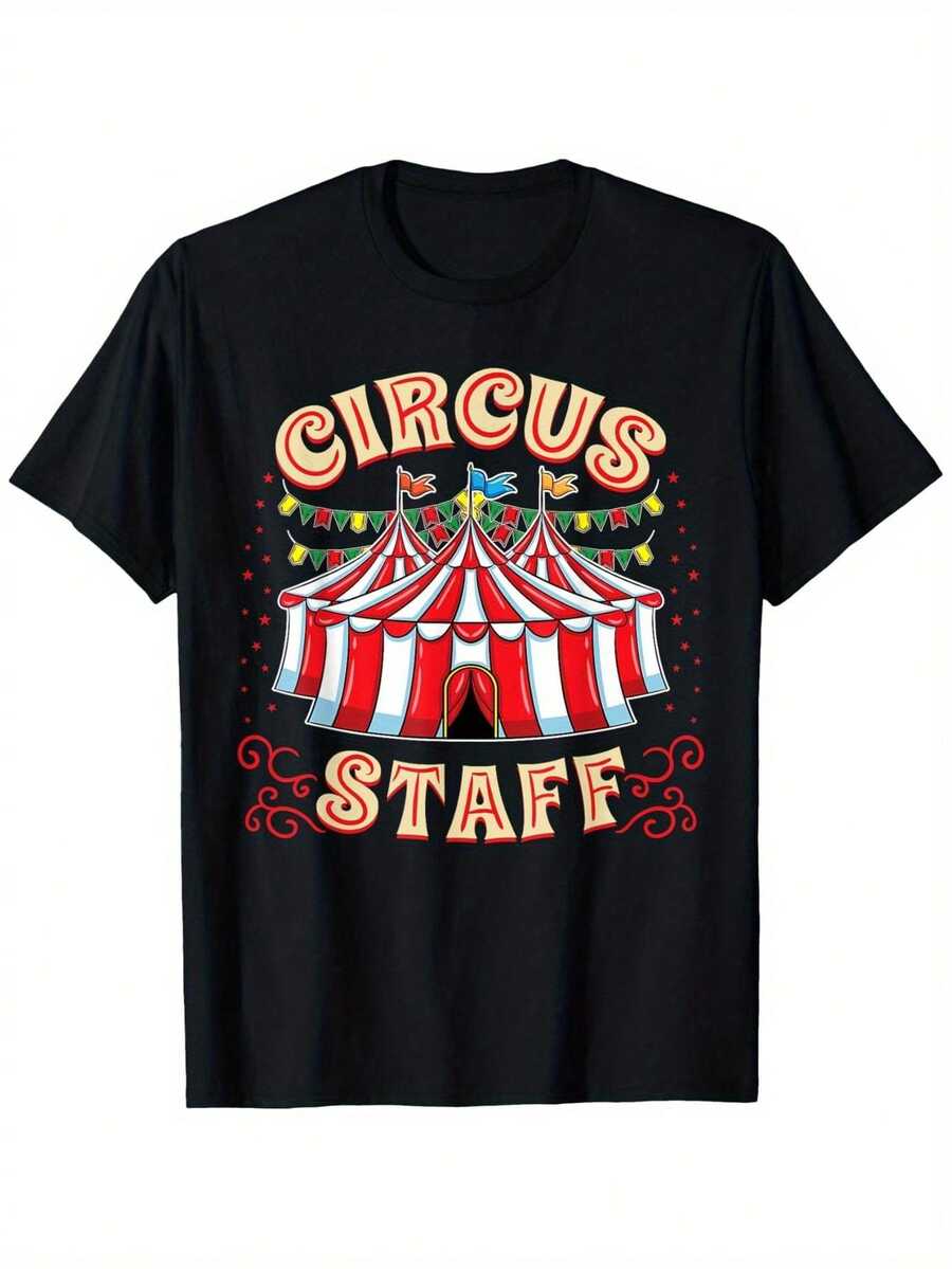 Circus-Themed T-Shirt, Casual And Comfortable Style For Summer, Versatile Short-Sleeved Design With A Crew Neck, Sizes S-XXXL. Perfect For Everyday Wear And Gifts, This Circus T-Shirt Is Ideal For Vacations And Playtime, Great For Parties And Family Holidays, Party Outfits, Summer Wear, And Warm-Weather Clothing. - 黑色 - 查看 1