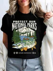 Camiseta de Parque Nacional, Camiseta "Respeta a los Habitantes Locales", Camiseta de Camping, Regalo para Amantes del Camping, Camiseta de Animales Salvajes, Camiseta de Mujer con Diseño de Naturaleza, Camiseta Casual de Algodón con Cuello Redondo para Primavera y Verano, Súper Suave, Camiseta Transpirable de Verano - Regalo Perfecto para Pascua, Día de San Patricio, Día de San Valentín, Día de la Madre para Mamá, Parejas, Familiares y Amigos. - 4-negro - Ver 8