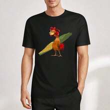 Chicken Joe Graphic T-Shirt - Unisex, Casual Crew Neck, Rooster And Corn Design, Black, Perfect For Men, Women And Friends, Comfortable Fit For All Seasons - 黑色 - 查看 11