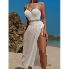 2026 New Pure White Strapless Beach One-Piece Swimsuit Sexy Cover-Up Beach Dress Long Hot Spring Bikini - White - View 2