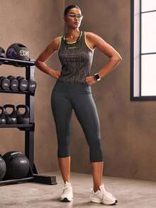 Mallas deportivas de cintura ancha con bolsillo para teléfono, pantalones de yoga para mujer - Gris Oscuro - Ver 7