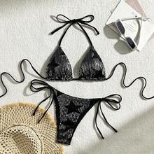 Sexy Two-Piece Bikini For Women With Sequin Star Design – Beach Style - 白色 - 查看 6