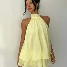 Women's Chiffon Elegant Butter Yellow Halter Tie Mini Dress,Women Dating Dress,Women Night Out Dress,Summer Dresses For Women, Honeymoon Outfits Woman .Women Wedding Guest Dress. Island Vacation Outfits,Wedding Guest Dress Women ,Sun Dresses For Women ,Elegant Dresses For Party, Birthday Dresses For Women - Rosa - Ver 6