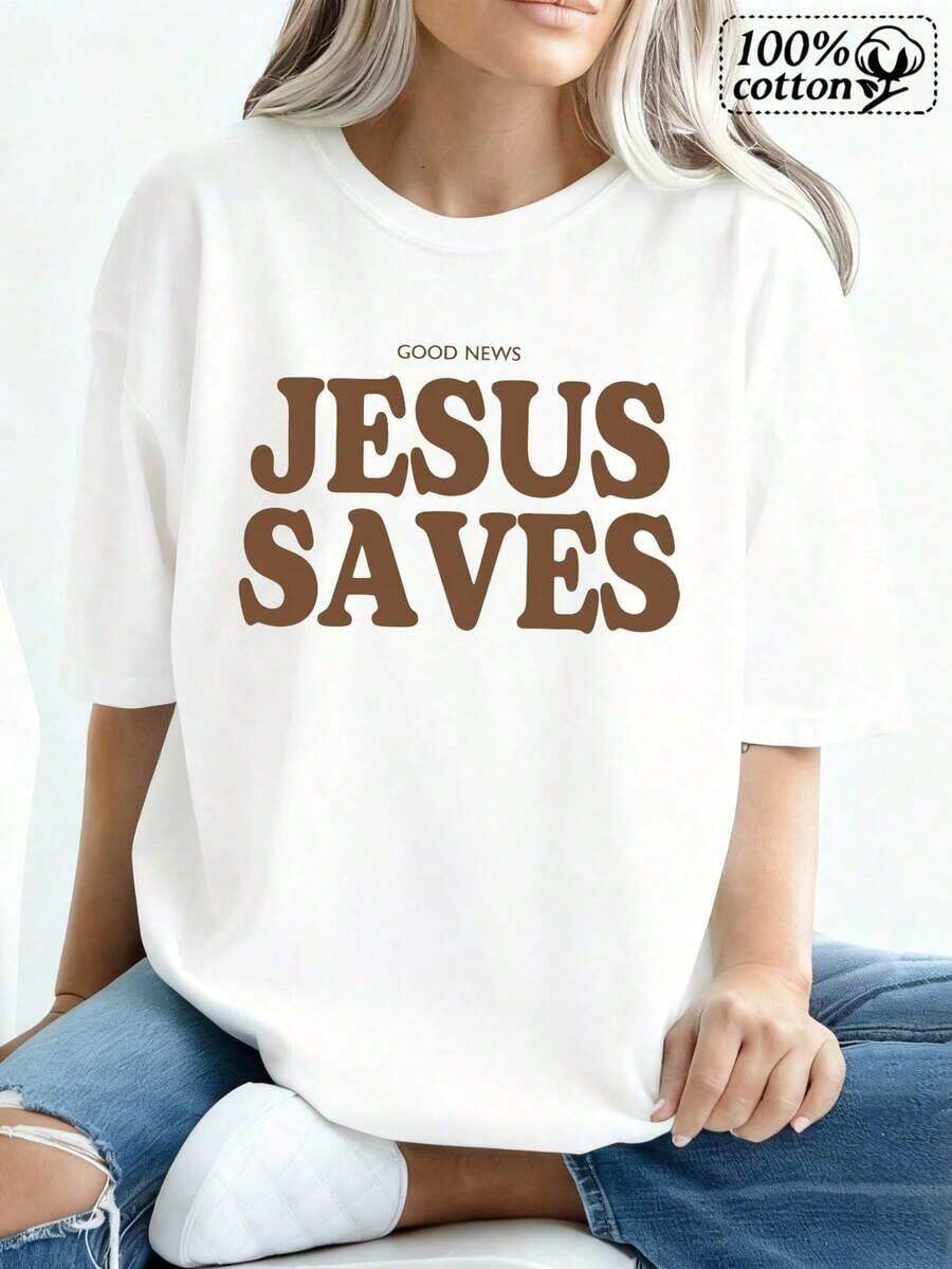 Camiseta blanca de moda de mujer ahorra impresión - una camiseta de tamaño grande cómodara el uso diario y los tres informales - Blanco - Ver 1
