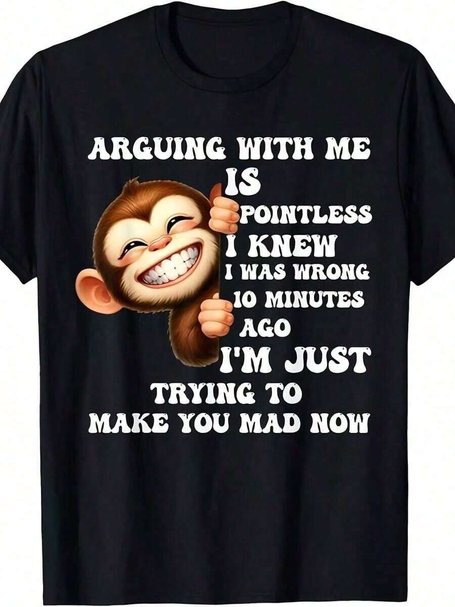 Discutir conmigo es inútil, sabía que estaba equivocado.Camiseta divertida con diseño de mono, tallas S-5XL.Mismo estilo para hombres y mujeres.Camiseta estampada de manga corta para el verano 2025, 100% algodón, 220G. BJAV - Blanco - Ver 1