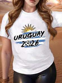 SummerNueva Camiseta Casual de Verano para Mujer, Diseño de Bandera de Fútbol de Uruguay con Gráfico de Sol y Balón, Adecuada para Eventos Deportivos, Reuniones de Fans y Uso Casual, Camiseta de Mujer, Camiseta de la Copa Mundial , Camiseta con Estampado Gráfico, Tejido de Algodón Puro de Baja Elasticidad, Cómoda de Usar, Camiseta de Manga Corta, Camiseta Casual para Uso Diario al Aire Libre, Camiseta de Equipo, La Mejor Opción para Regalos de la Copa Mundial (Tallas S-5XL). Camiseta de Regalo para Fanáticos del Fútbol  - Estilo Urbano Vintage Unisex, de Algodón, Manga Corta, Cuello RedondoFashion All-match Women's Short Sleeve T-shirt, Basic Style for Inner & Outer Wear - Blanco - Ver 7