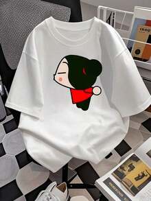 Women's Pucca Graphic Print Casual T-Shirt, Retro Chic Style, Premium Soft Cotton Blend, Casual Everyday Wear, Perfect Birthday Gift For Her. Express Yourself In Comfort And Style! 100% Cotton, Durable. - 白色 - 查看 2
