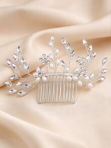 1pc Shiny Gold Leaf & Pearl Decorated Hair Comb, Suitable For Bride Wedding, Bridesmaid, Photo Shoot, Gala, Graduation Dance, Stage Performance,Combs,Side Comb - Gold - View 8