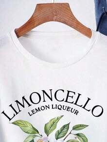 Soft Women's Summer Casual T-Shirt With Letter And Fruit Print, Round Neck And Short Sleeve LIMONCELLO LEMON LIQUEUR Refreshing And Delicious Graphic T-Shirts For Women, Casual Blouse For Women, Blouses For Women, Cotton T-Shirts For Women - 白色 1 - 查看 3