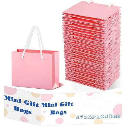 12 Pcs/1pc Extra Small Gift Bags, 3.9 X 4.7 X 2.4 Inch Small Gifts Bag With Handles, Mini Gift Card Bag, Pink Paper Bags For Wedding Birthday Baby Shower Party Favors (Pink)