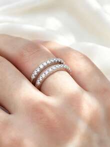 XUJIA 1 chiếc nhẫn nữ thời trang hai hàng đính đá Moissanite, 2mm*26 viên đá Moissanite tròn, nhẫn bạc 925, quà tặng kỷ niệm/sinh nhật. - RMO-085 - Xem 4