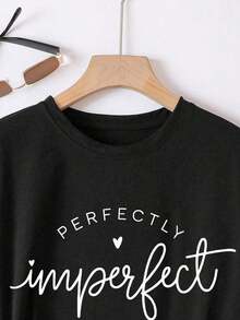 , camiseta de cuello redondo para mujer, 100% algodón, imperfectamente perfecta, blanca, con estampado de letras sencillo para el verano.Tela de algodón cómoda y transpirable.Estilo casual y versátil.Camiseta de moda, hermosa camiseta.Regalo para hermandad de hermanas, hermana, madre, Día de la Madre.Camiseta a la moda para salidas informales. - Gris - Ver 3