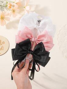 1pc Long Ribbon Mesh Bow Hair Clip, Ethereal Side Clip For Girl And Girls, Versatile Hairstyle Accessory - Multicolor - View 7