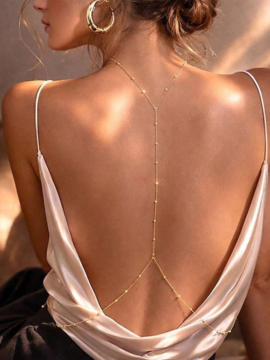 1pc Elegant Gold Beaded Y-Shaped Necklace, Suitable For Evening Gala, Date, Party And Outfit Matching - Gold - View 1