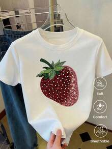 Soft Camiseta de manga corta de moda para primavera y verano de , hecha en México, 200 gramos. Estampado de dibujos animados, modelo de pareja, apta para uso interior o exterior. Cuello redondo, unisex, ideal para oficina y ocio. Paquete de una pieza. blusas elegantes para damas - Blanco - Ver 1
