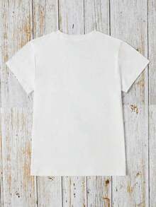 Camiseta con Estampado de Letras Coloridas, Camisetas Gráficas para Mujer, Tops de Algodón - Blanco - Ver 3