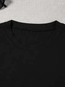 Camiseta Básica Diaria para Mujer, Cuello Redondo, Holgada y Cómoda, Manga Corta - Negro - Ver 4
