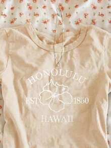 Blusa casual de mujer con bordado floral, camiseta de cuello redondo para el verano - Albaricoque - Ver 3