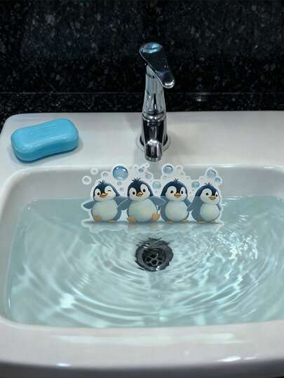 2D Cute Splashing Penguin Glow-In-The-Dark Sticker, Self-Adhesive Removable Decal For Bathroom And Bedroom Home Decor, Size 12*20cm