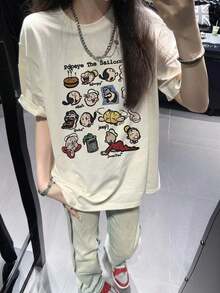 Short-Sleeved T-Shirt With American Retro Design, Unique Design, Slim Fit, Casual Style, Black Color. - 杏 - 查看 2