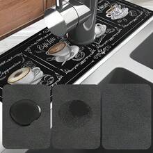 1pc Coffee Pattern Anti-Slip Quick Dry Absorbent Rubber Mat, Suitable For Sink And Faucet, Great For Holiday Gift - Multicolor - View 12
