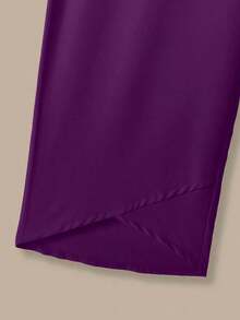2 piezas Conjunto de top y pantalones casuales estampados para mujer - Morado - Ver 3