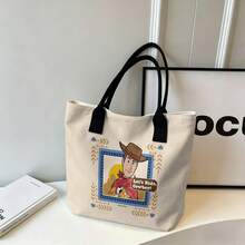 Miniso Túi tote vải canvas in hình Woody trong phim Disney Toy Story "Let's Ride, Cowboy!", màu be, họa tiết miền Tây, thích hợp sử dụng hàng ngày. - màu đen - Xem 1