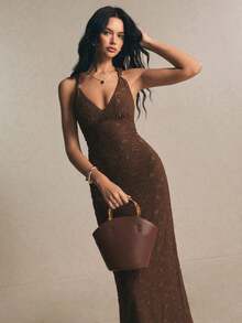 Vestido Elegante con Cintura Ajustada y Estampado Completo para Mujer, Vestido Floral, Vestido Campestre, Vestidos Casuales para Mujer, Vestido Elegante para Mujer, Conjuntos de Vacaciones para Mujer, Conjuntos de Trabajo para Mujer, Vestido Zanea de Primavera/Verano para Mujer, Vestido Yisikado, Vestidos para Damas, Vestidos de Verano para Mujer. - Café - Ver 6