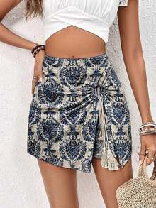 Frenchy Shorts de playa con detalle de cordón y fruncido para mujer, ideales para vacaciones de verano y resorts - Multicolor 2 - Ver 8