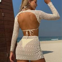 New Four-Piece Set Of Sexy Solid Color Cover-Up For Women's Beach Bikini - Off White - View 5