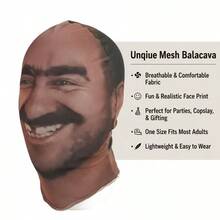 透氣網格全臉頭套 3D 逼真人像印花,透明網格材質,柔軟高彈舒適穿戴,節日惡搞趣味道具,派對 Cosplay 幽默面具,節日氛圍服裝配件,創意惡搞玩具,彈性面料舒適透氣,適用於化裝舞會、主題派對、短影片拍攝等,惡搞者必備,為您帶來無盡歡樂與驚喜 - 查看 7