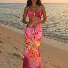 Women's Vacation Sexy Metallic Starfish Floral Print Fishtail Hem Bodycon Dress Summer Summer Outfits Summer Clothes Beach Outfits For Woman  Beach Vacation Vacation Outfits Woman Boho  Tropical Vacation Woman Clothe Tropical Vacation Woman Clothe Floral Dress  Floral Dresses For Women Floral Dress For Women Sexy Floral Print Dress With Cutout Waist - Rosa - Ver 8