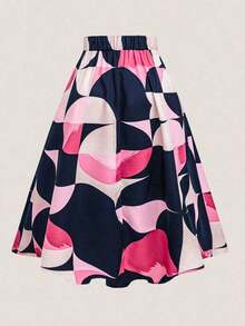 Falda midi de mujer talla grande con elegante estampado geométrico - Multicolor - Ver 2