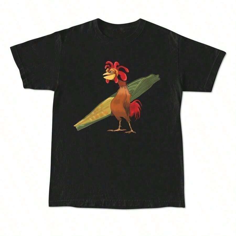 Chicken Joe T-Shirt, Unisex Beach And Surf T-Shirt, Back Print, Classic Casual Cotton, Gift For Her, Gift For Him, Gift For A Friend, Men's Clothing DBT9 - 黑色 - 查看 1
