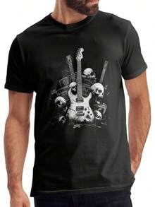 Camiseta Vintage Y2K de Banda de Rock para Hombre, Camiseta con Estampado de Calaveras Estilo Punk Metal 9XCZ - Blanco - Ver 2