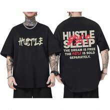 Camiseta de gran tamaño con estampado, ropa de calle para hombre, camiseta vintage con letras, camiseta de algodón inspiradora y positiva QWUE - Negro - Ver 1