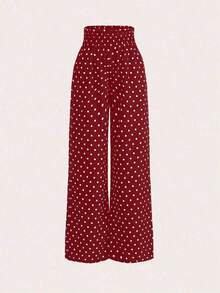 Pantalones de pierna ancha con estampado de lunares de talle alto - Rojo - Ver 1