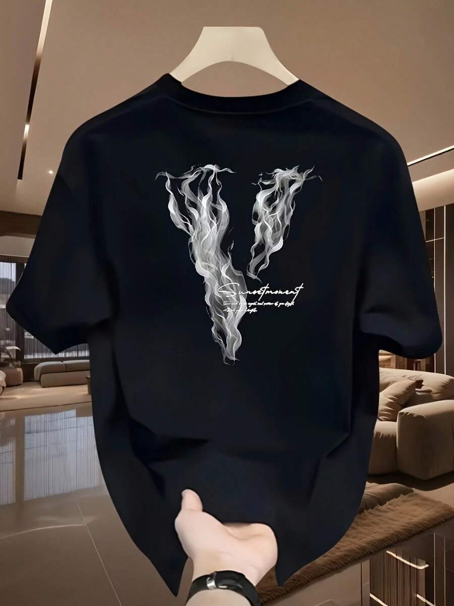 New Women's Short-Sleeved T-Shirt, 180g, 100% Cotton - Versatile Casual T-Shirt With Summer Print For Men - Summer Print T-Shirt For Couples - Unisex - Holiday Gift - 黑色 - 查看 1