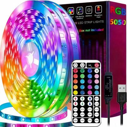 1 Dây đèn LED dẻo 1m/2m/3m/5m/10m/15m/20m kèm điều khiển từ xa 44 phím, đèn LED trang trí nhà cửa, đèn tạo không gian phòng ngủ, hiệu ứng ánh sáng hiện đại, cấp nguồn USB, thích hợp cho phòng ngủ, phòng khách, trang trí nhà cửa, chiếu sáng tiệc tùng, màu sắc và chế độ điều chỉnh được.