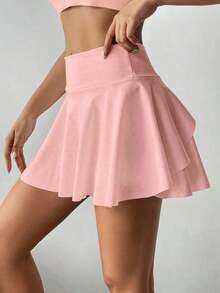 Pantalón falda de tenis de cintura alta blanco, pantalón corto/falda 2 en 1 antideslumbrante para golf/bádminton/fitness con bolsillos, falda pantalón deportiva de verano para yoga, correr al aire libre, nueva ropa de mujer en negro - Rosa coral - Ver 4