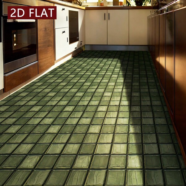 10 piezas Adhesivos de piso de mosaico verde 2D/plano de PVC, autoadhesivos, resistentes al agua y a los arañazos, con superficie de alto brillo, removibles, diseño de apariencia natural, decoración moderna, adecuados para sala de estar, dormitorio, cocina, cafetería, pisos de uso múltiple