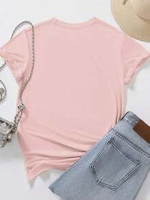 Camiseta de Mujer Moderna de Manga Corta con Cuello Redondo y Estampado de Letras de Amor - Blanco - Ver 6