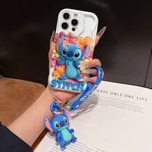 Disney Lilo And Stitch Phone Case : 3D Fluffy Pattern Border Protector Phone Soft Phone Case With A Free Cute Stitch Bracelet Chain Lanyard, Stitch, Lilo, Angel, For Apple 17 Promax 17 Pro 16 15 14 13 12 11 Pro Max XS Max X XR Soft Cover Summer Phone Case - White - View 1