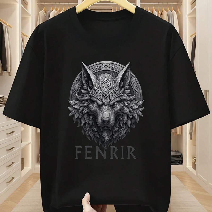 Funny Norse Mythology T-Shirt With Giant Wolf Fenrir Design For Men And Women, Casual Cotton Summer T-Shirt, Loose-Fitting Short-Sleeved T-Shirt - 款式 - 查看 1