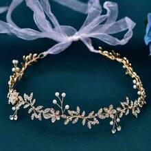 Thắt lưng cô dâu hình lá đính đá vàng lấp lánh, làm thủ công, kèm ruy băng organza, phù hợp với váy dạ hội và váy cưới. - Vàng - Xem 2