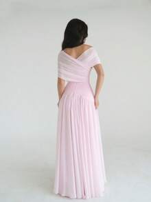 Long Dress With Short Sleeves And A Crossover Design, Soft And Romantic Elegant Style. - 粉色 - 查看 5