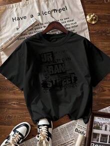 Camiseta de Manga Corta con Estilo Grafiti y Juvenil,Camiseta de manga corta de moda para primavera y verano de 2026, hecha en México, 180 gramos. Estampado de dibujos animados, modelo de pareja, apta para uso interior o exterior. Cuello redondo, unisex, ideal para oficina y ocio. Paquete de una pieza. - BK-P631577SLNDXZGY465 - Ver 4