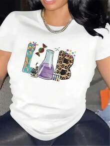 Camiseta de manga corta diseñpara trabajos de laboratorio, con un diseño robusto y ilustraciones científicas, perfecta para entornos educativos o aprendizaje en casa, ofrece un ajuste cómodo para el uso diario y una opción moderna y ligera. - Blanco - Ver 1